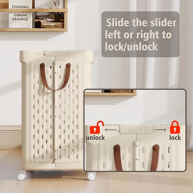 UAK Laundry Basket with Wheels, Collapsible Plastic Laundry Hamper with Handle, Foldable Laundry Basket Organizer for Laundry and Bathroom Ivory, XXXXL (110L)