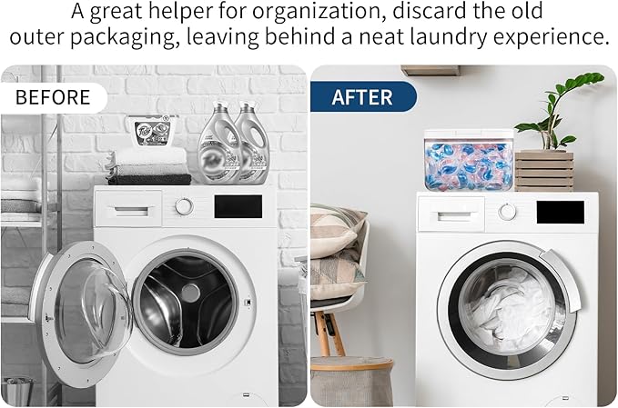 Laundry Pod Container, laundry pod holder with Lid, Sealed and automatic pop-up, Large Capacity Holds 115 Laundry Pods for Laundry Room Organization Laundry & Dishwasher Pod Laundry Container
