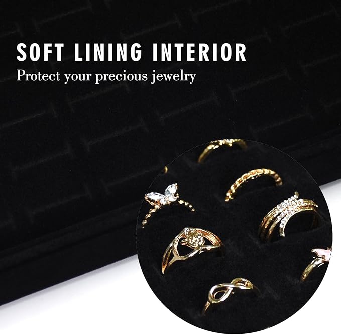 Velvet Ring Display Tray Organizer Box with Transparent Lid, 100 Slot Ring Holder Showcase For Store Display Jewelry Show Home, Ring Organizer For Rings Earrings (Black)