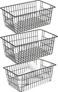 Wire Storage Basket Organizer Bins Farmhouse Metal Basket Pantry Large Organizing Storage Bin Baskets for Kitchen Cabinets, Pantry, Freezer, Bathroom,Closets-Set of 3-Black