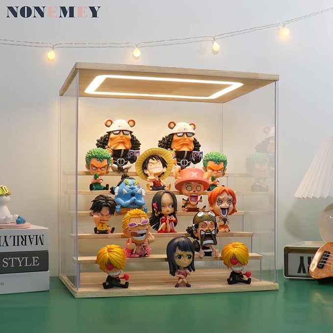 NONEMEY Clear Acrylic Display Case Stand with LED Light 2/3/4/5/6 Tier Storage Box Showcase Dustproof Organizer Box for Collectibles (6Tier 15.7*12.5*16.5inch)