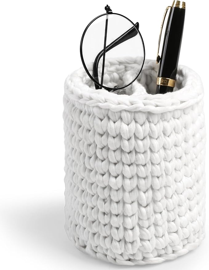 HOSROOME Glasses Holder for Nightstand Boho Decor Eyeglass Holder Stand for Office Desk Organizer Makeup Brush Holder Organizer-White