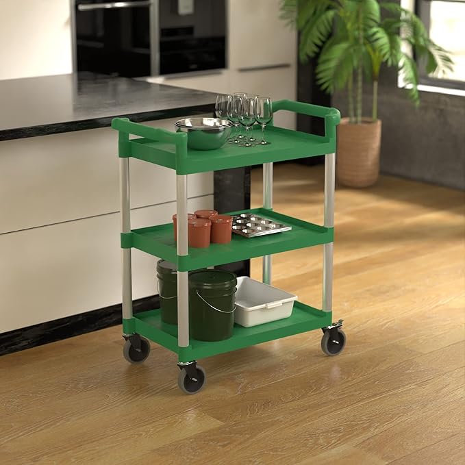 Green Utility/Bussing Cart with Three Shelves - 32" x 16"