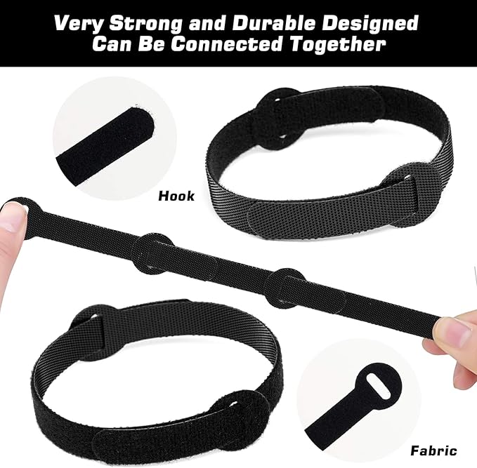 150PCS Reusable Cable Ties - 4+6+8+10inch Multi-Purpose Cable management Hook & Loop Cable Straps Wire Ties,Adjustable Fastening Cord Organizer,Cable Organizer for Home,Office and Data Centers,Black