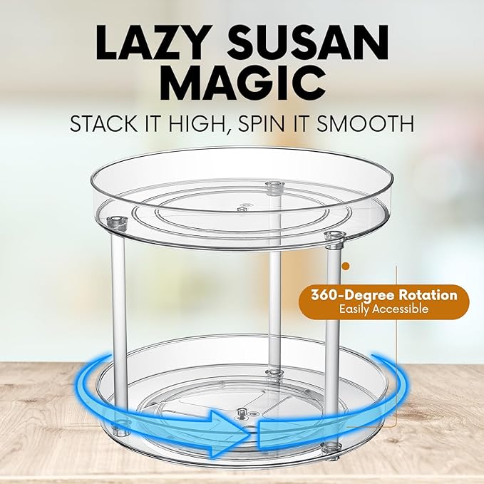 Clear Lazy Susan Turntable Organizer, Rotating Spice Rack Kitchen Pantry Organization and Storage, Medicine Cabinet Organizer, Cosmetic Makeup Organizer for Vanity, Perfume, Bathroom, Refrigerator