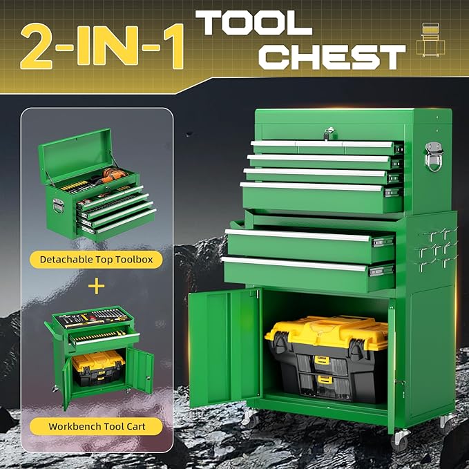 8-Drawer Rolling Tool Chest with Lock, Detachable Tool Cabinet Cart with Wheels, High-Capacity Mechanic Tool Organizer for Garage Workshop Warehouse Storage