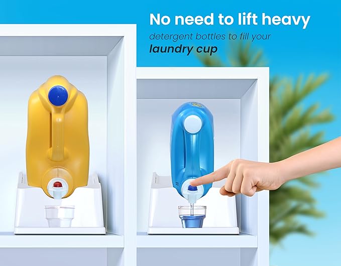 Skywin TidyFriend 2 Pack Liquid Laundry Detergent Holder Stand with Drip Tray & Rubber-Grip Feet, Stand for Laundry Room Organization and Storage, Fabric Softener Dispenser with Cup Holder (White)