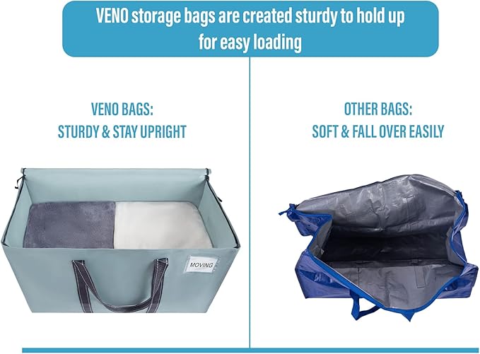 VENO 2 Pack Moving Bags and Large Christmas Storage Bins with lids. Alternative to Moving Boxes, Packing Supplies for College. Extra Large Heavy Duty Totes for Packaging (Light Blue Matte, 2 Pack)
