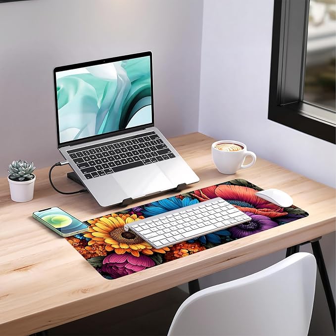 Flower Gaming Mouse Pad 31.5"x11.8"Desk Mat Anti-Slip Rubber Base & Durable Stitched Edges for Gamers Smooth Mouse Writing Surface for Desk Office/Home