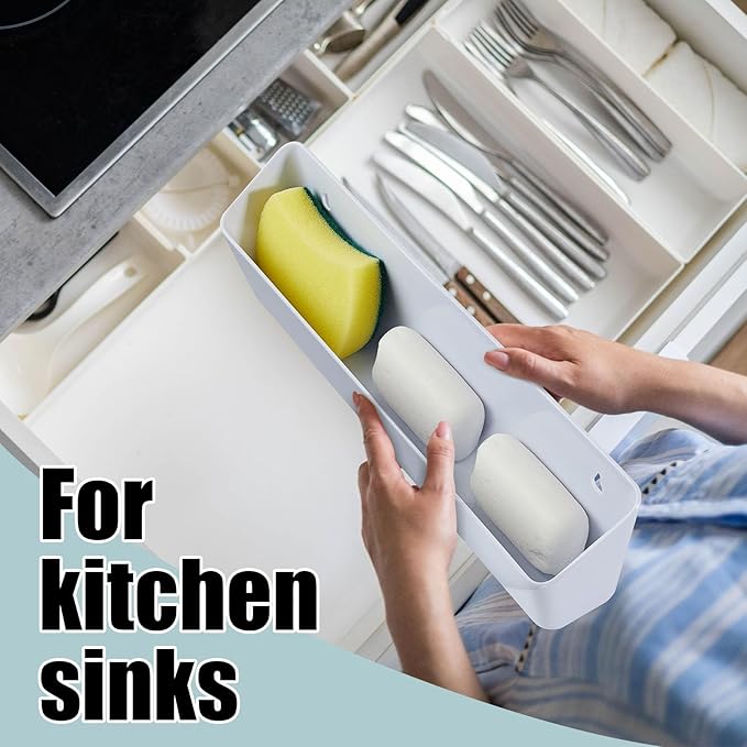 Umigy 2 Pack 14" Tip Out Tray for Sink with 2 Pairs of Hinges Front Sink Drawer Tip Out Tray Kit False Drawer Front Clips Flip Sponge Holder for Kitchen, White