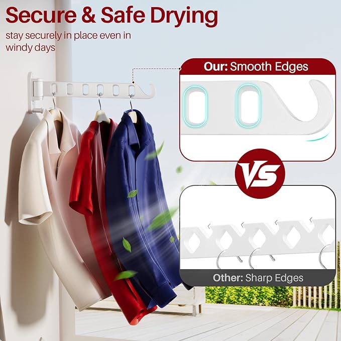 Wall Mounted Drying Rack 1 Pack, Foldable Laundry Drying Rack with 6 Holes, Laundry Space Saver for Indoor & Outdoor Use