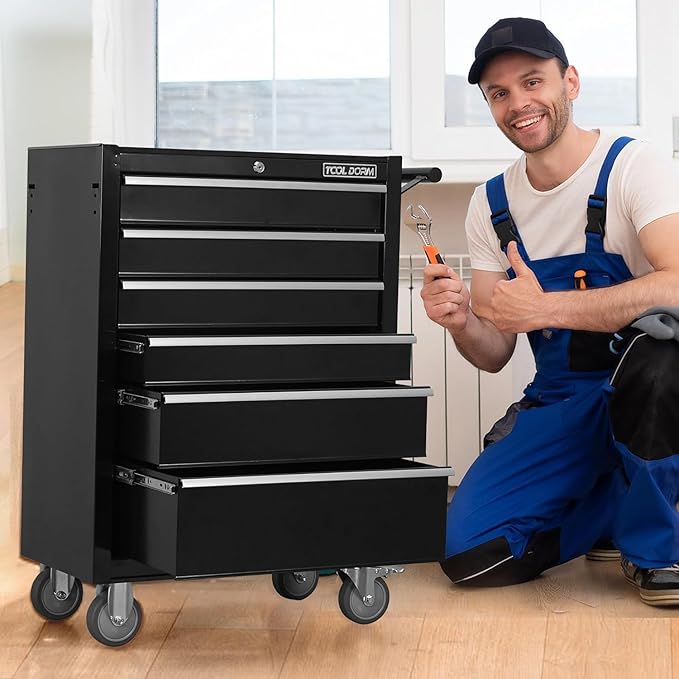 6-Drawer Rolling Tool Chest with Locking Wheels & Drawers, 13" D x 24.2" W x 36.6" H Mobile Tool Storage Cabinet, Heavy-Duty Garage Organizer with Ergonomic Handle