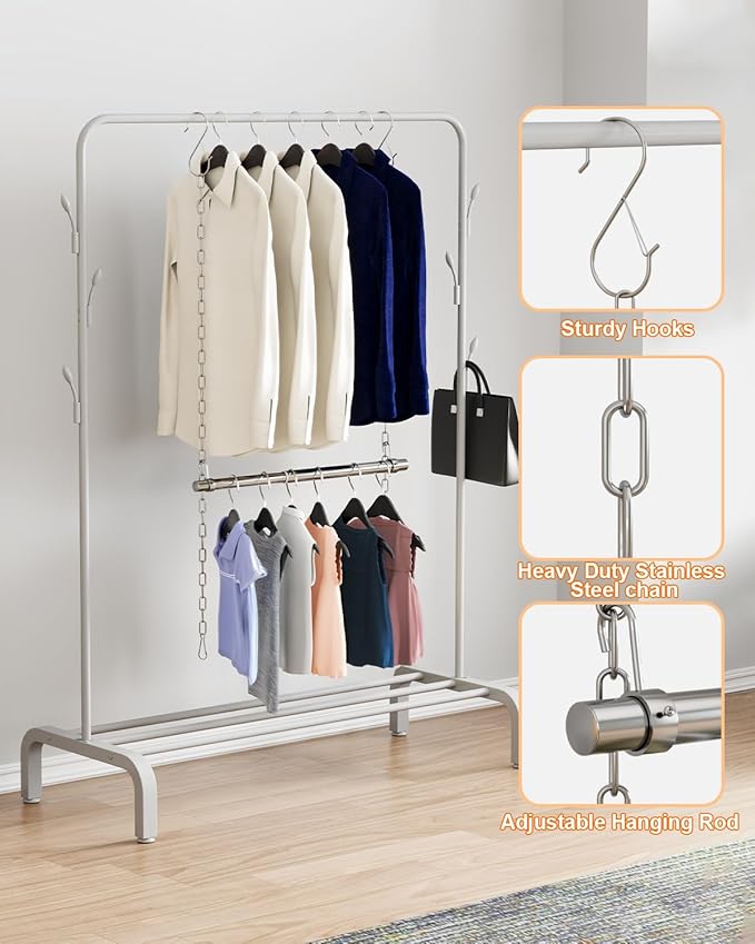 Hanging Closet Rod, Adjustable Width and Height Closet Rods Extender, 17-40inch Heavy-Duty Stainless Steel Bar, Space-Saving Closet Rod Hanging Clothes, 2Pack(Silver)