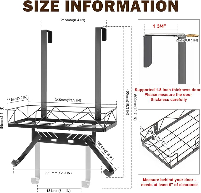 Ironing Board Hanger, Metal Over The Door or Wall Mounted Ironing Board Caddy, Ironing Board Storage Shelf with Adjustable Hooks for Laundry Room, Living Room, Bathroom (Matte Black)