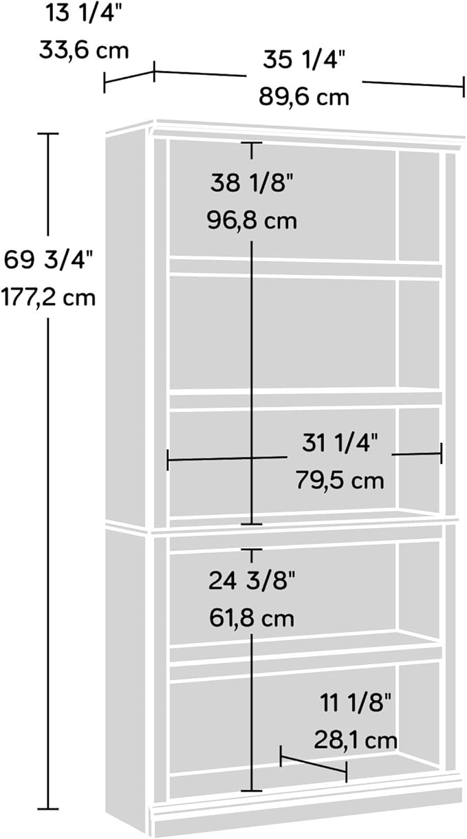 Sauder 5 Tier Book Shelf Wooden Bookcase Multipurpose Bookshelf for Home Office, Living Room, in White Plank
