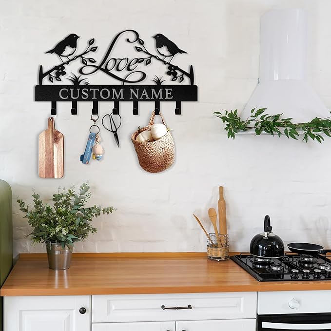 Personalized Key Holder Wall Mount - Key Holder for Wall, Custom Name Key Rack, Metal Key Holder Hooks Organizer, Wedding Housewarming Gift, Key Hanger Decor for Entryway, Hallway, Bedroom