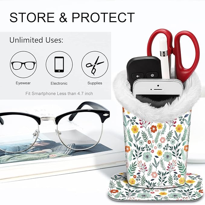 Fintie Plush Lined Eyeglasses Holder, Glasses Stand Case, Anti-scratch Glasses Storage Organizer for Desk, Nightstand, Office