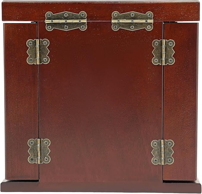 4-Drawer Wooden Jewelry Box, Wood Jewelry Organizer with 2 Side Doors and Mirror, Vintage Brown Finish Storage Case for Women Girls Gift Ready Watch Necklace Ring Earring