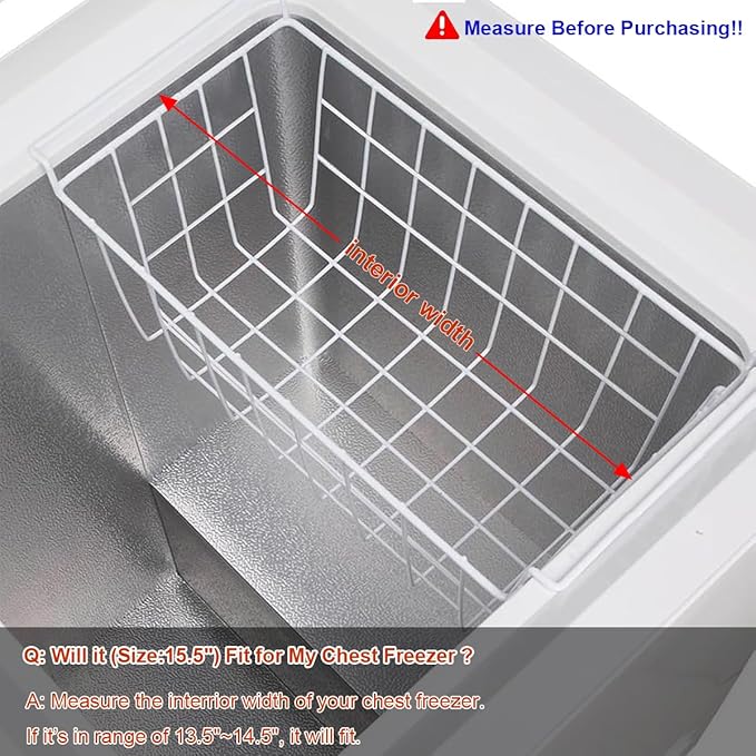 Orgneas 15.5 Inch Freezer Organizer Bins for Chest Freezer Refrigerator Basket Storage Rack Bins Deep Freezer Metal Wire Baskets 2pcs