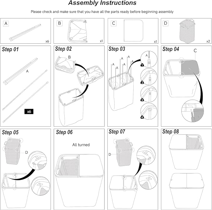 DOKEHOM 160L Double Laundry Basket with Removable Lid and Laundry Bags, Large Collapsible Laundry Hamper with 2 Sections (Grey)