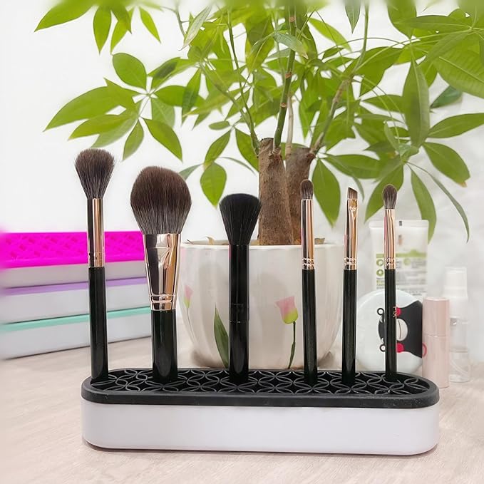 TANG SONG 1 PC Silicone Make up Brush Holder Cosmetic Storage Box Desktop Organizers (Black)