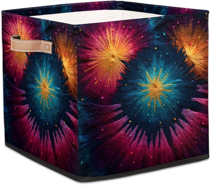 TropicalLife 13x13x13 Inch Large Fabric Storage Cube Tie Dye Foldable Storage Bin with Handles Organizer Boxes Cube Basket for Shelves Organizing Closet