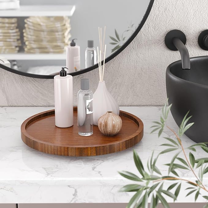 Lazy Susan Organizer for Kitchen,Bamboo Turntable for Cabinet,Pantry,Vanity,Small（Brown）