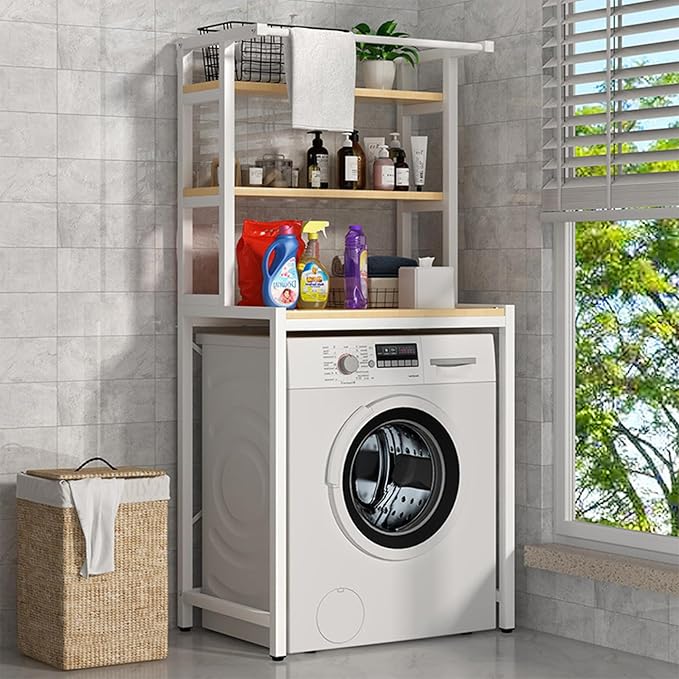 Gdrasuya10 Over The Washer and Dryer Storage Shelves for Laundry Organization, 3 Tier Washing Machine Storage Utility Rack Freestanding Laundry Storage Shelf Organizer Space Save (White)