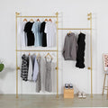 Modern Simple Industrial Pipe Double Hanging Rods Clothing Rack, Clothes Rack Wall Mounted Heavy Duty Hanging Clothes Rack, Detachable Garment Bar 93.7X84inch (Gold)