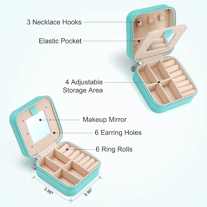 Parima Initial Jewelry Box for Women Girls, Jewelry Travel Case | Chenille Letter Patches Jewelry Box | Multifunctional Personalized Travel Jewelry Case | Birthday Gifts - Letter D, Aqua Blue