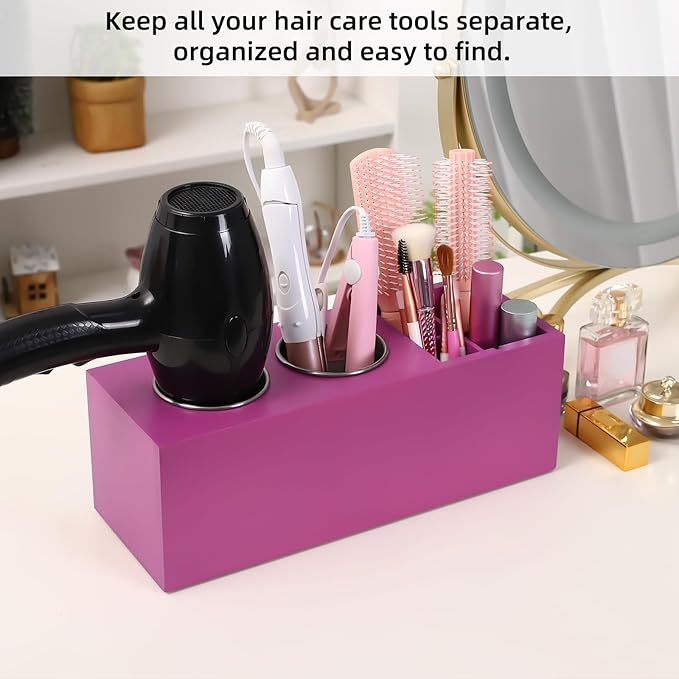 Hair Dryer Countertop Holder, Hair Tool Organizer Wall Mount, Blow Dryer Holder Cabinet Door Organizer, Bathroom Countertop Blow Dryer Holder and Curling Iron Holder (Cedar Wood, Rose Red)