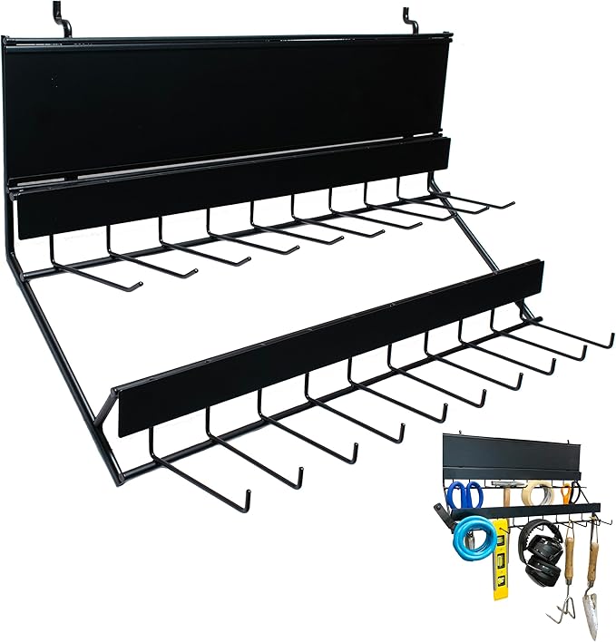 Century Drill & Tool, 2-tier pegboard rack space saver #03198 – perfect for garage organization, store garden equipment and tools, hanging crafts & jewelry, retail, product display (1 Pack)