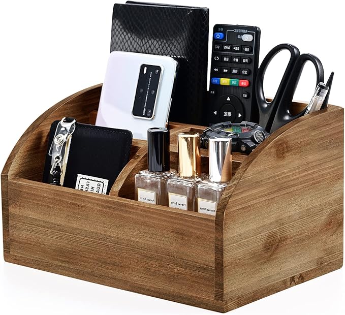 OKSQW Wooden Desk Organizer, Solid Wood Pen Holder for Desktop Organizer, No Need Assembly, Home Office Supplies Workspace Organizers Mail Holder Remote Control Countertop Storage Box