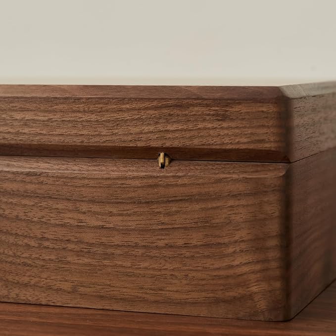Solid Black Walnut Wood Jewelry Box With Velvet Lining,Personalized Ring and Necklace Box for Women and Girls,Brass Lock and Handle (With lock)