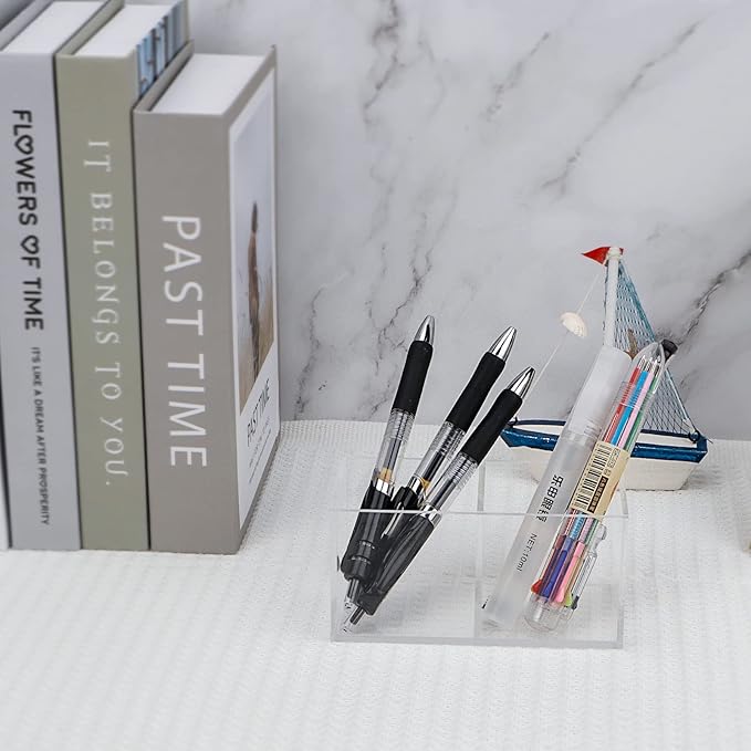 dedoot Acrylic Drawer Organizer, Clear 2 Compartment 2 Section Makeup Organizer Transparent Plastic Makeup Brush Holder Makeup Jewelry Accessories Storage Acrylic Square Cube Box,5x2.5x2.3 Inch