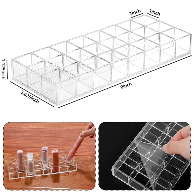 Kigley 3 Pcs Clear Lipstick Organizer Acrylic Lip Gloss Holder Cosmetic Storage Lipstick Display Case for Women Perfume Sample Drawer Brushes Bottles Birthday Gift(24 Grid)