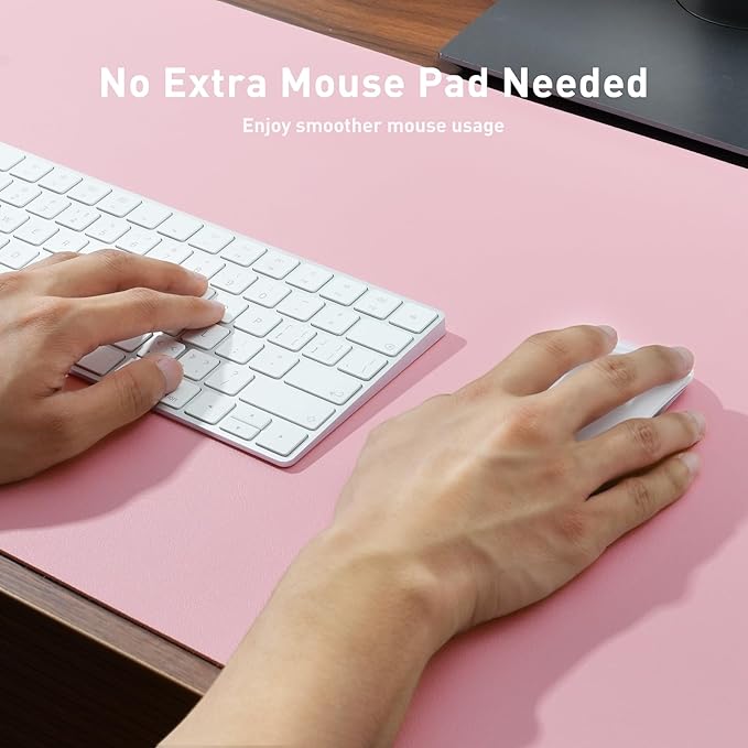 Aothia Leather Desk Pad Protector, Mouse Pad, Office Desk Mat, Non-Slip PU Leather Desk Blotter, Laptop Desk Pad, Waterproof Desk Writing Pad for Office and Home (36" x 17", Fairy Pink)