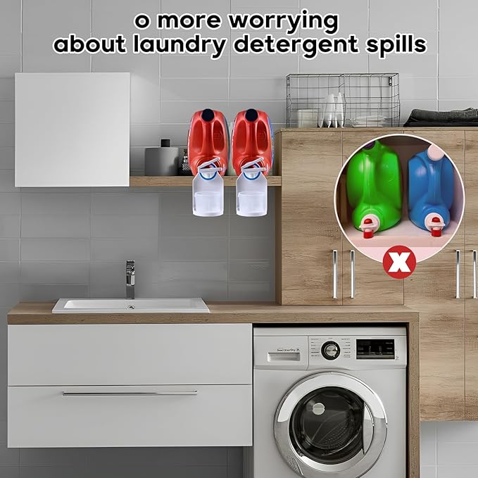 2 Pack Laundry Detergent Dispenser Cup Holder, Nozzle button upgrade，Easily No More runny or Messy Laundry Detergent, Laundry Cup Holder and drip Tray Room Organization and Storage