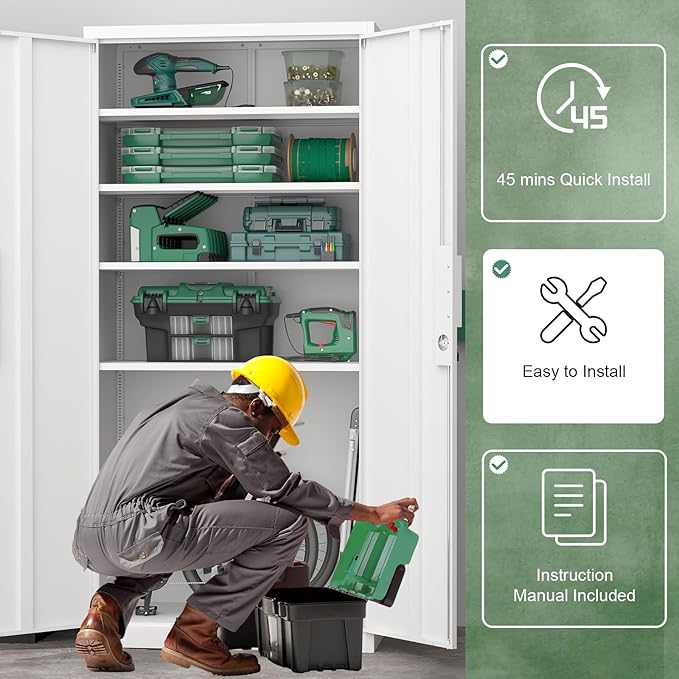 Lockable Storage Cabinets, 72" H Heavy Duty Cabinet for Home Office, Large Storage Cabinet with Doors, Metal File Cabinets with Adjustable Shelves, Office Organizer