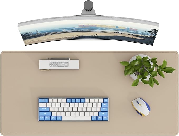 DAWNTREES Desk Mat Protector,PU Leather Desk Pad,Non Slip, Large Mouse Pad and Keyboard Mat, Waterproof Writing Pad for Office and Home (Beige,35.5''x16.9'')