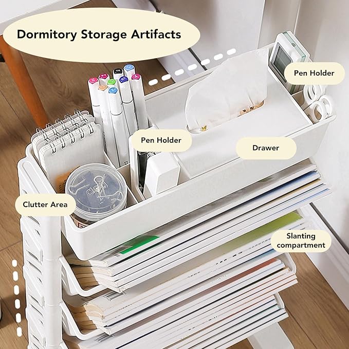 Movable Bookshelf, Portable Bookshelf, Storage Organizer Shelf, Suitable for Use in Study Rooms, Offices, and Living Rooms