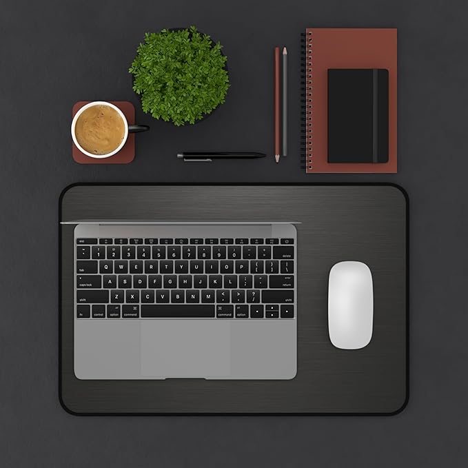Brushed Metal Texture Desk Mat - Extended Mouse Pad & Desk Pad, Neoprene Surface, Non-Slip Rubber Base, Stitched Edges, Desk Protector for Keyboard & Mouse (Black, 12x18)