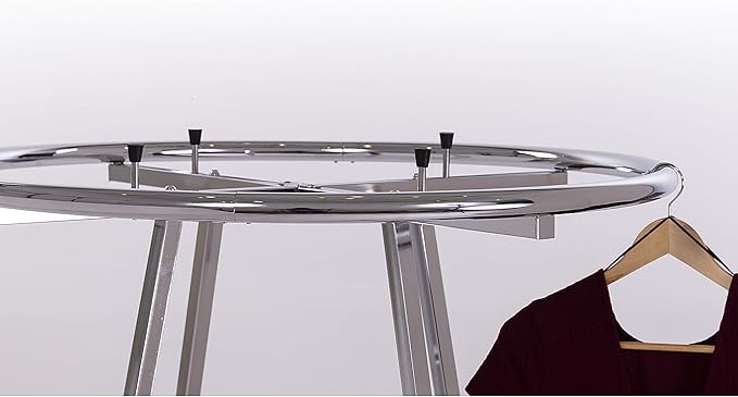 Econoco 36-Inch Folding Round Garment Rack, Adjustable 48–66″ Height Retail Display, Chrome Finish