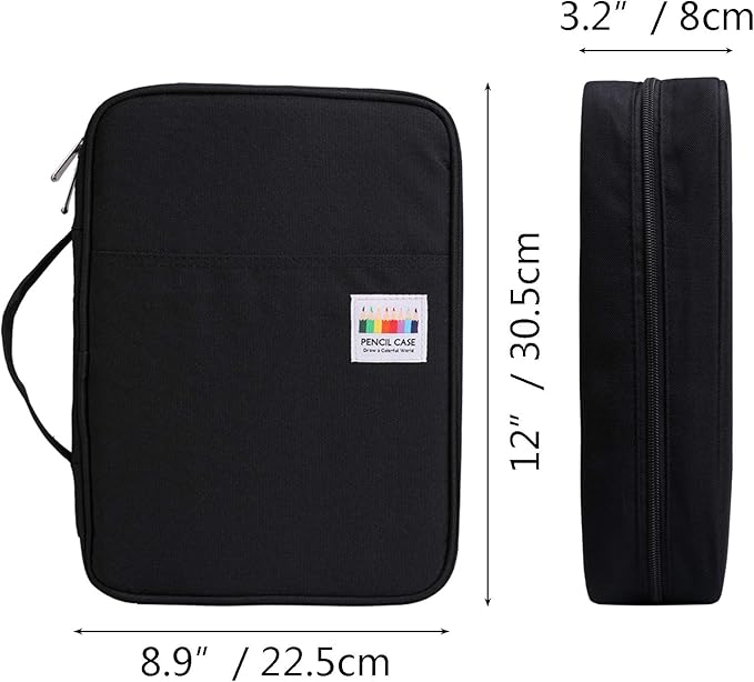 JAKAGO 220 Slots Colored Pencil Case Large Capacity Pen Holder for Artist Painter Zipper Organizer Bag for Marker Highlighter Storage Case for Office Sketch Travel Supplies (Black)