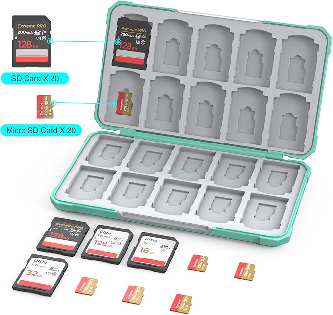 SD Card Holder Memory Card Case for SD/TF Cards, Memory Storage Organizer for 20 SDXC SDHC and 20 TF Cards