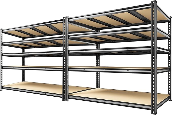55.1" W Garage Shelves 2230LBS Storage Shelves, 5 Tier Adjustable Metal Shelving, Garage Shelving for Storage, Basement, Warehouse, Pantry, Kitchen, 55.1" W x 24.1" D x 72.1" H, Black, 2 Pack