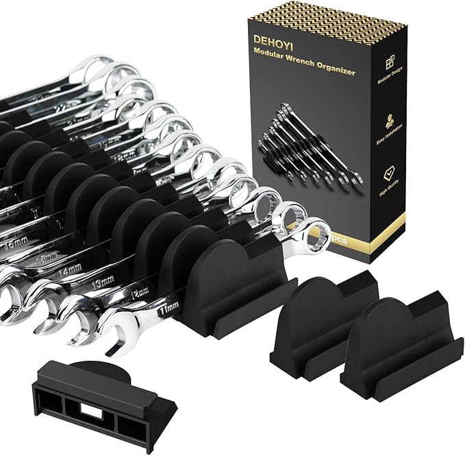 24pcs Magnetic Modular Wrench Organizers for Tool Drawers - Wrench Rack with Metric&SAE Labels,Tool Storage Holder with Magnet.Gift for father, brother&boyfriend (Black with magnets)