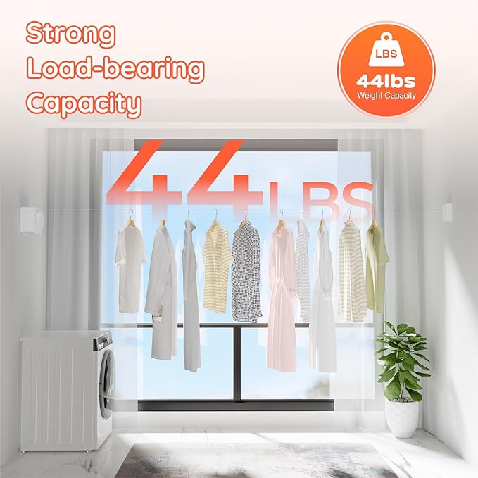 Retractable Clothesline Indoor, Non-Sagging Outdoors Clothesline Retracting, Heavy Duty Retractable Clothes Drying Laundry Line, Wall Mounted Stainless Steel Line - 13.8 Ft (White)