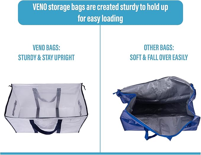 VENO 8 Pack Moving Bags and Large Christmas Storage Bins with lids. Alternative to Moving Boxes, Packing Supplies for College. Extra Large Heavy Duty Totes for Packaging (Clear, 8 Pack)