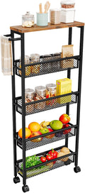 AZERPIAN Slim Rolling Cart 5 Tier Narrow Storage Cart on Wheels with MDF Board Top and Metal Handle for Small Space Kitchen Living Room Home Office Pantry Bathroom Laundry (16.38 x 5.12 x 39.17 inch)